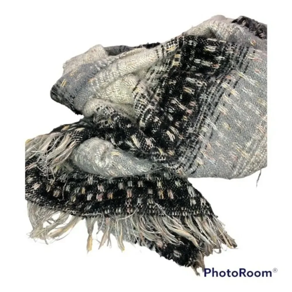 Black Gray Fringe Scarf Shawl Wrap Mini Blanket‎